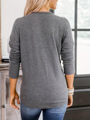 Solid Button Up Long Sleeve V Neck Cardigan