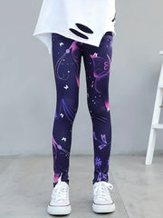 Girls Butterfly Flower Print Leggings Outdoor Casual Stretchy Pants