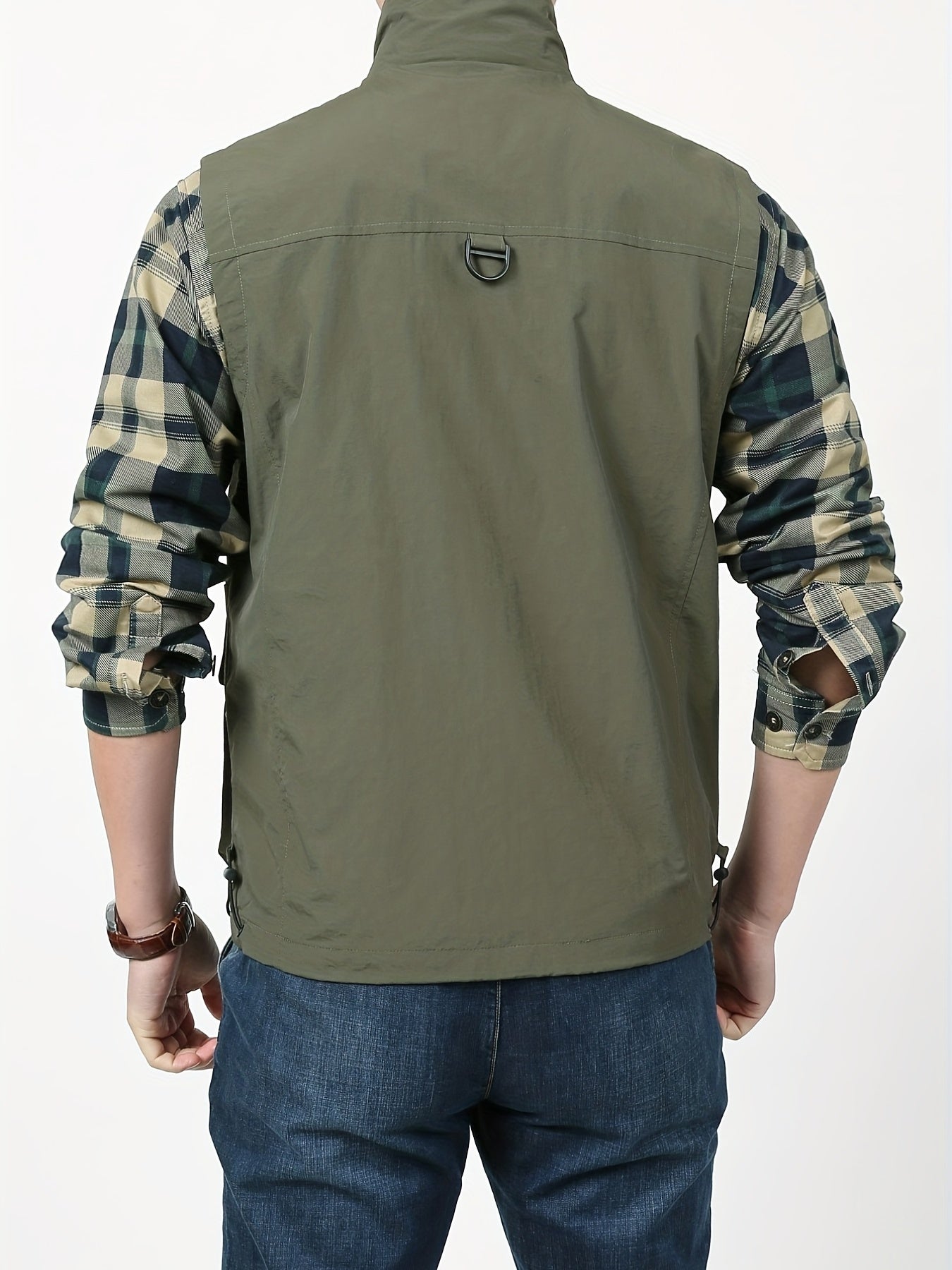 Men's Cargo Vest Zipper Pockets Stand Collar Outwear