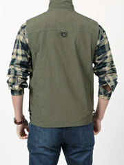 Men's Cargo Vest Zipper Pockets Stand Collar Outwear