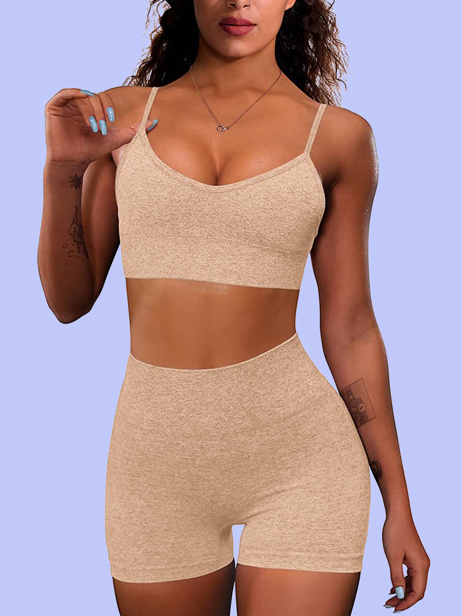 2pcs Women's High Waist Biker Shorts With Sport Bra Set