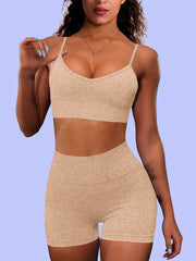 2pcs Women's High Waist Biker Shorts With Sport Bra Set