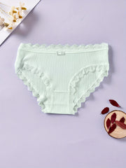 4pcs Lace Trim Ribbed Briefs Stretchy Intimates Panties