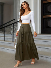 High Waist Tiered Skirts Button Front Maxi Skirts Women's Clothing
