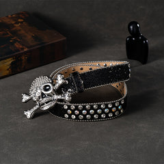 Skull Rivet Rhinestone Buckle for Men'S Belts Faux Leather Non Textile Weave