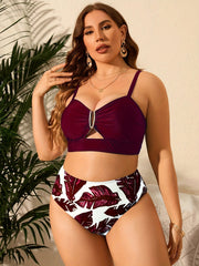 Sexy Bikini Set Women's V Wired Cut Out Bra & Tropical Panty Swimsuit