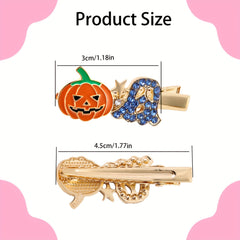 Halloween Pumpkin Ghost Hair Clips Rhinestone Hair Clips For Girls