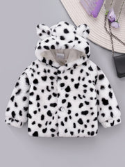 Kids' Cow Print Ear Fleece Hooded Coat For Girls And Boys