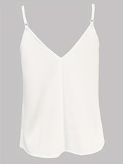 Solid Contrast Lace Cami Top V Neck Sleeveless Top Women's Clothing