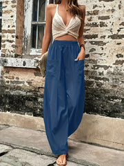 Solid Loose Trousers With Pockets Athleisure Trousers Women's Clothing