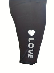 Sporty Shorts Women's Plus Size Letter & Heart Print Skinny Leggings