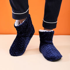 Men's Fleece Home Boots Wave Pattern Indoor Slippers Winter