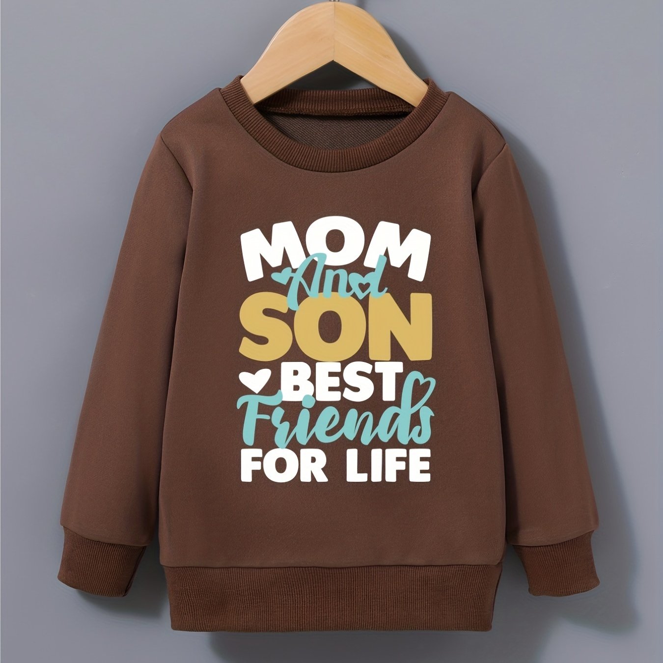 Boys Round Neck Sweatshirt Pullover MOM AND SON Print Casual Top