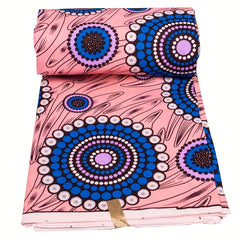 African Wax Dye Fabric Circle Pattern Pastel Pink Polyester Material