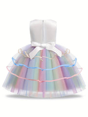 Girls Unicorn Princess Dress Unicorn Floral Print Mesh Princess Dress