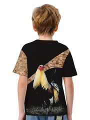 Rooster 3D Print Boys T-shirt Lightweight Short Sleeve Top Summer Kids Outfit