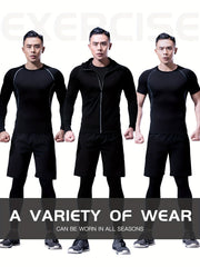 Men's Sports Set Zip Up Hoodie Jacket & Fitness T shirt Top & High Stretch Short