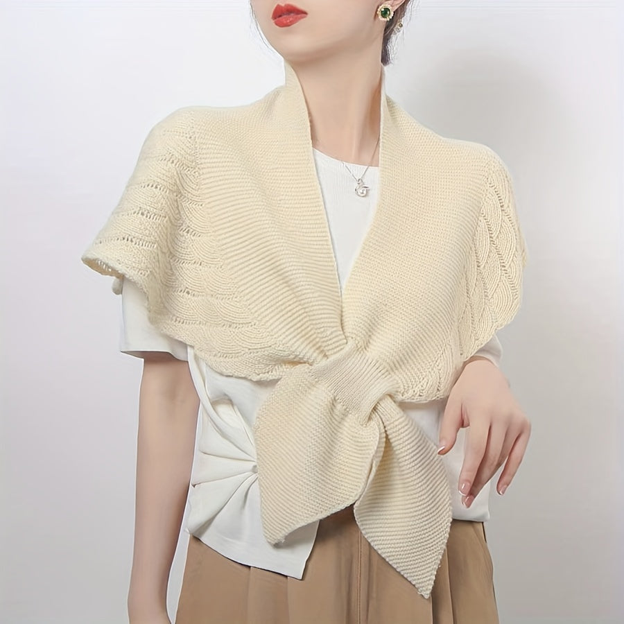 Knitted Triangle Shawl Wrap Fishtail Pattern Hollow Knitted Shawl