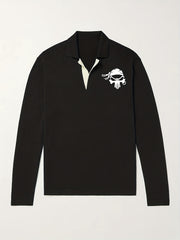 Skull Pattern Knit Polo Shirt Men's Casual V Neck Sweater