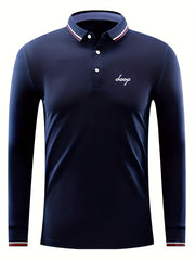 Men's Golf Shirt Loop Print Long Sleeve Tennis Shirt Breathable Chukker