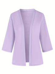 Basic Cardigan Women's Plus Plain Open Front Thin Cardigan