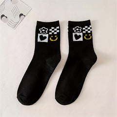 5 Pairs Heart Print Socks Women's Mid Tube Stockings