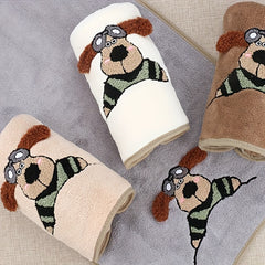 Cartoon Dog Embroidered Hand Towel - Coral Fleece Soft Bath Towel