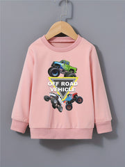 Off Road Vehicles Print Boys Casual Sweatshirt Long Sleeve Crew Neck Tops
