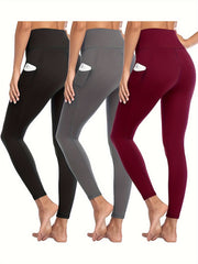 3pcs Women's Leggings with Pockets High Waisted Tummy Control