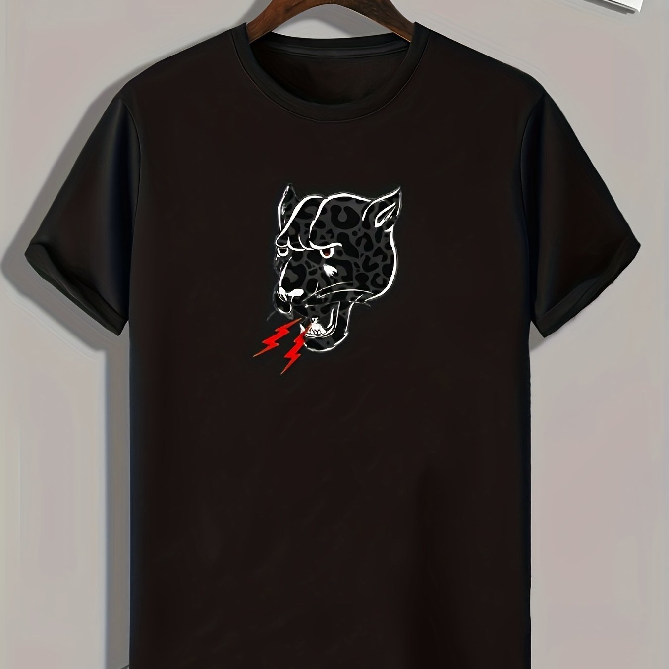 Leopard Head Print Men's Comfy T shirt Active Slightly Stretch Breathable Tee