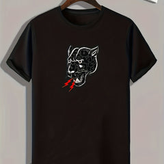 Leopard Head Print Men's Comfy T shirt Active Slightly Stretch Breathable Tee