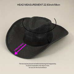 Drawstring Woven Cowboy Hat Outdoor Seaside Sunscreen Jazz Straw Hat