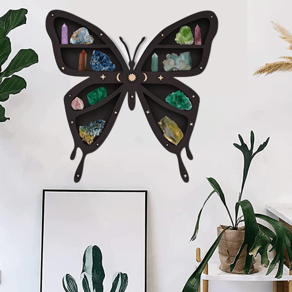 Wooden Butterfly Crystal Holder Wall Mounted Crystal Rack Home Wall Decor Gift