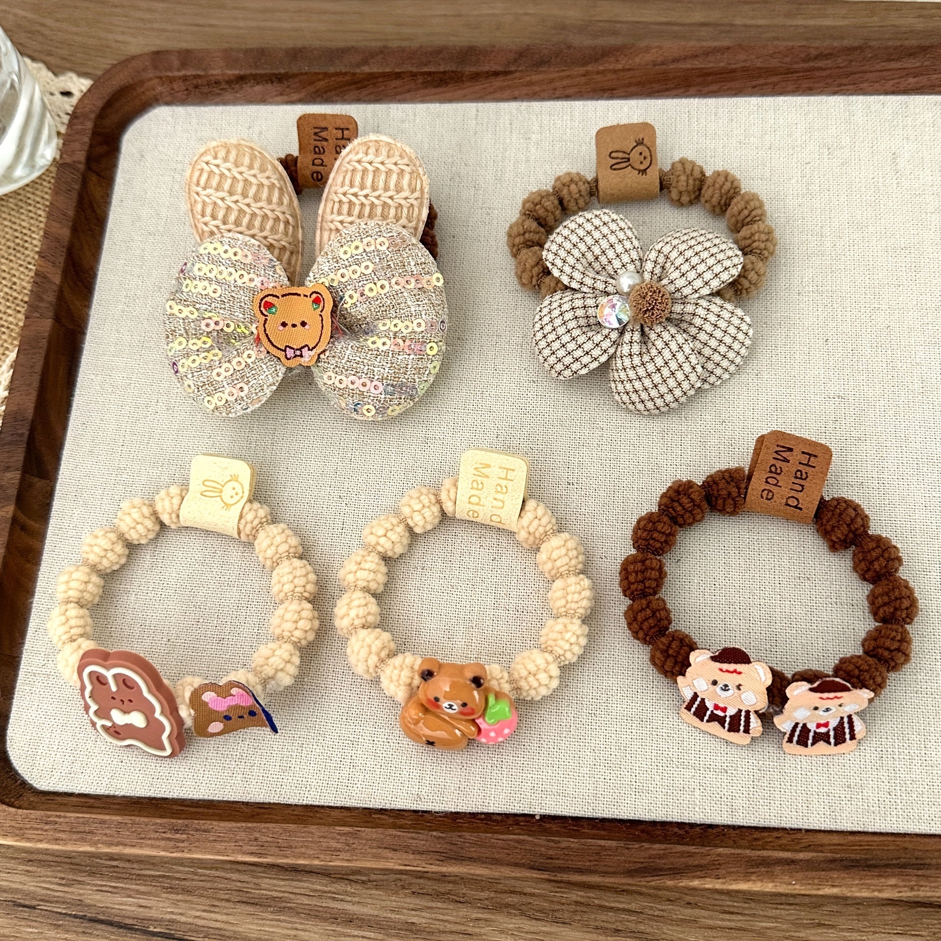 5pcs Kids Bow Hair Ties Cartoon Hair Rope