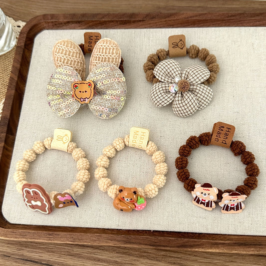 5pcs Kids Bow Hair Ties Cartoon Hair Rope