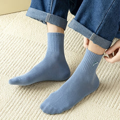 Men's Solid Crew Socks Breathable Comfy Casual Unisex Outdoor All Seasons