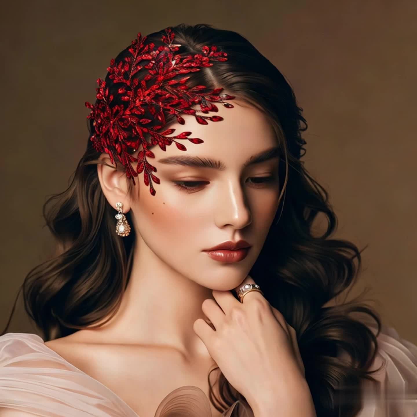 Vintage Red Rhinestone Bridal Hairpin