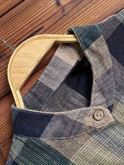 Colorblock Grid Print Button Up Blouse
