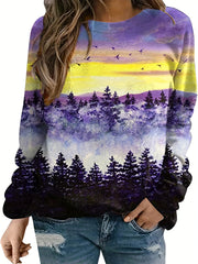 Marble Print Crew Neck Sweatshirt Long Sleeve Casual Top