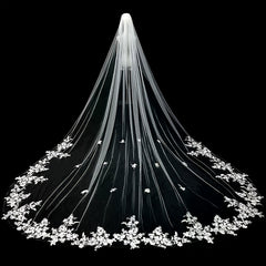 Lace Floral Wedding Veil with Floral Applique Forest Style for Weddings