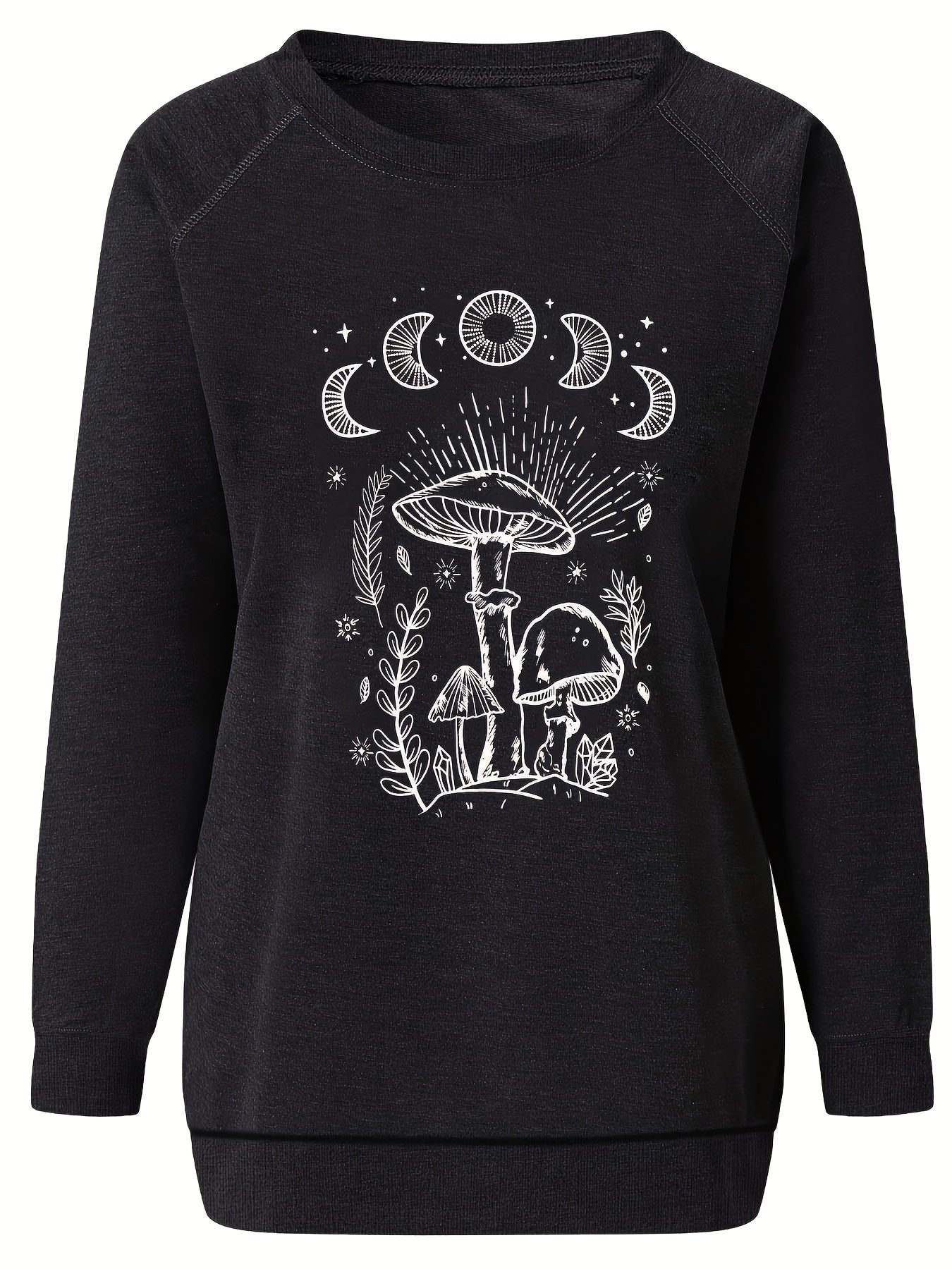 Mushroom Print Sweatshirt Crew Neck Pullover Casual Tops