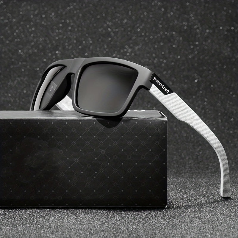 Men's Square Frame Sports Sunglasses UV Protection with Zipper Case