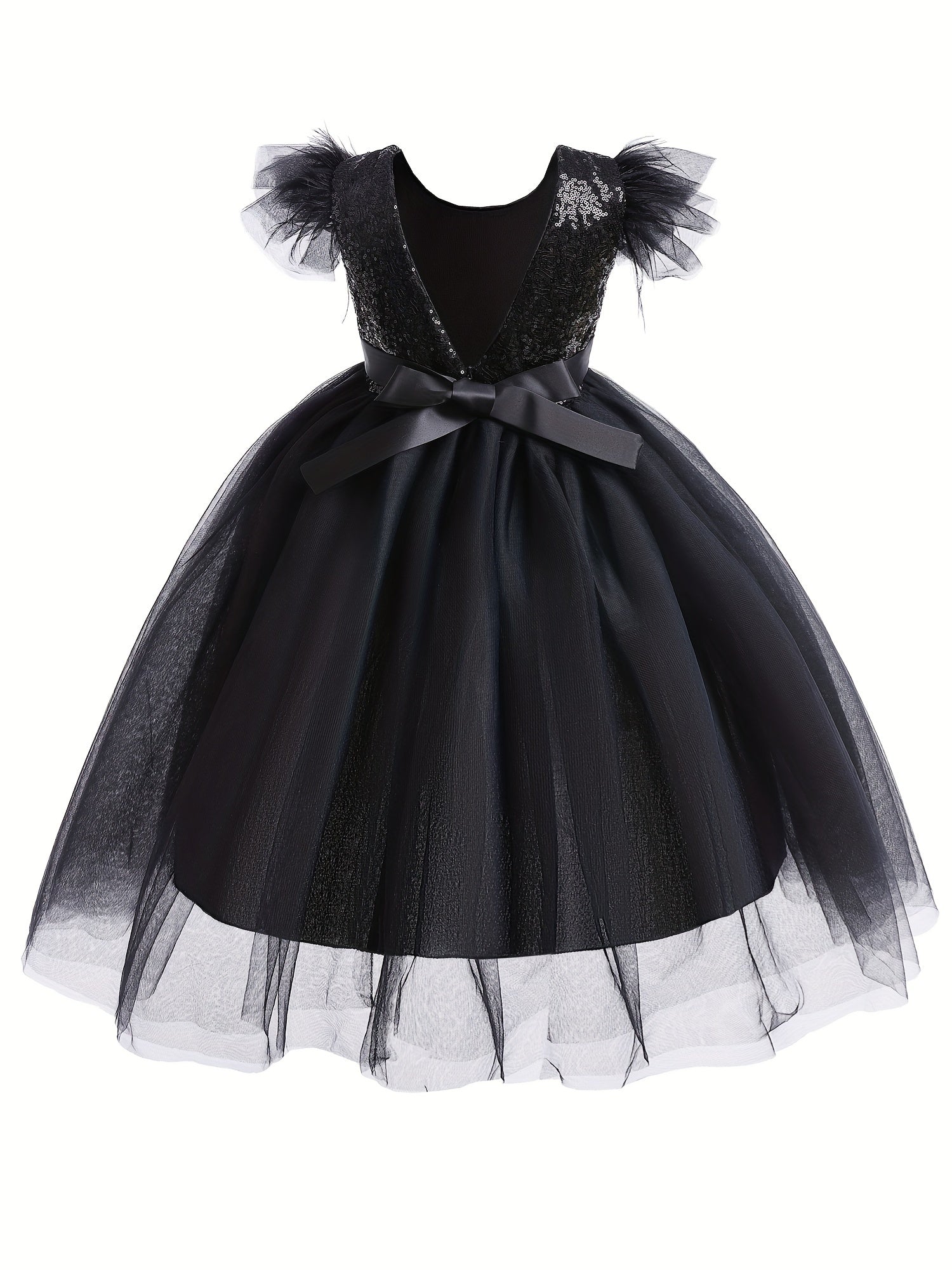Sequin Short Sleeve Princess Dress With Tulle for Girls