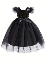 Sequin Short Sleeve Princess Dress With Tulle for Girls