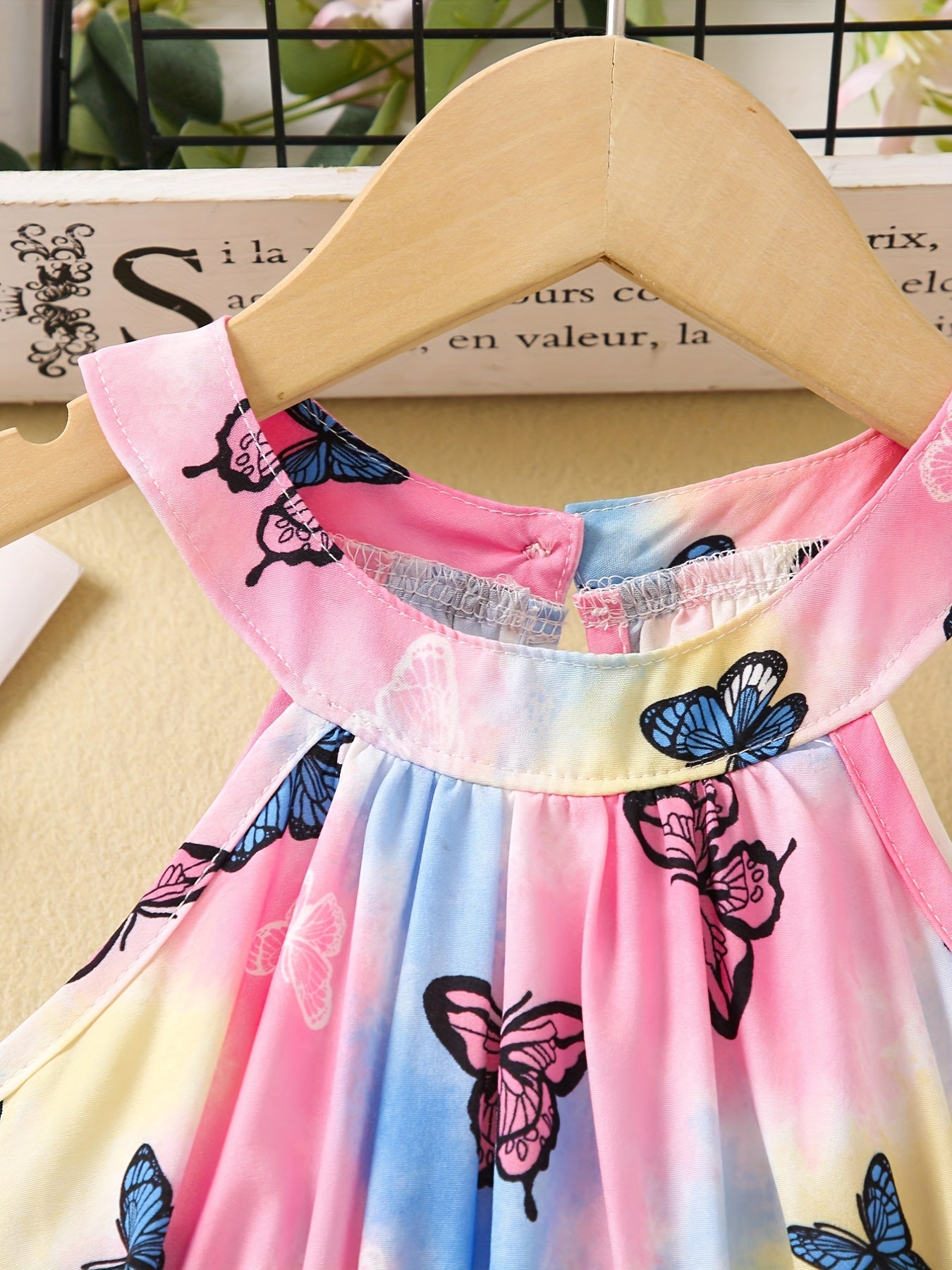 Toddler Girls Tie Dye Butterfly Graphic Halter Neck Dress