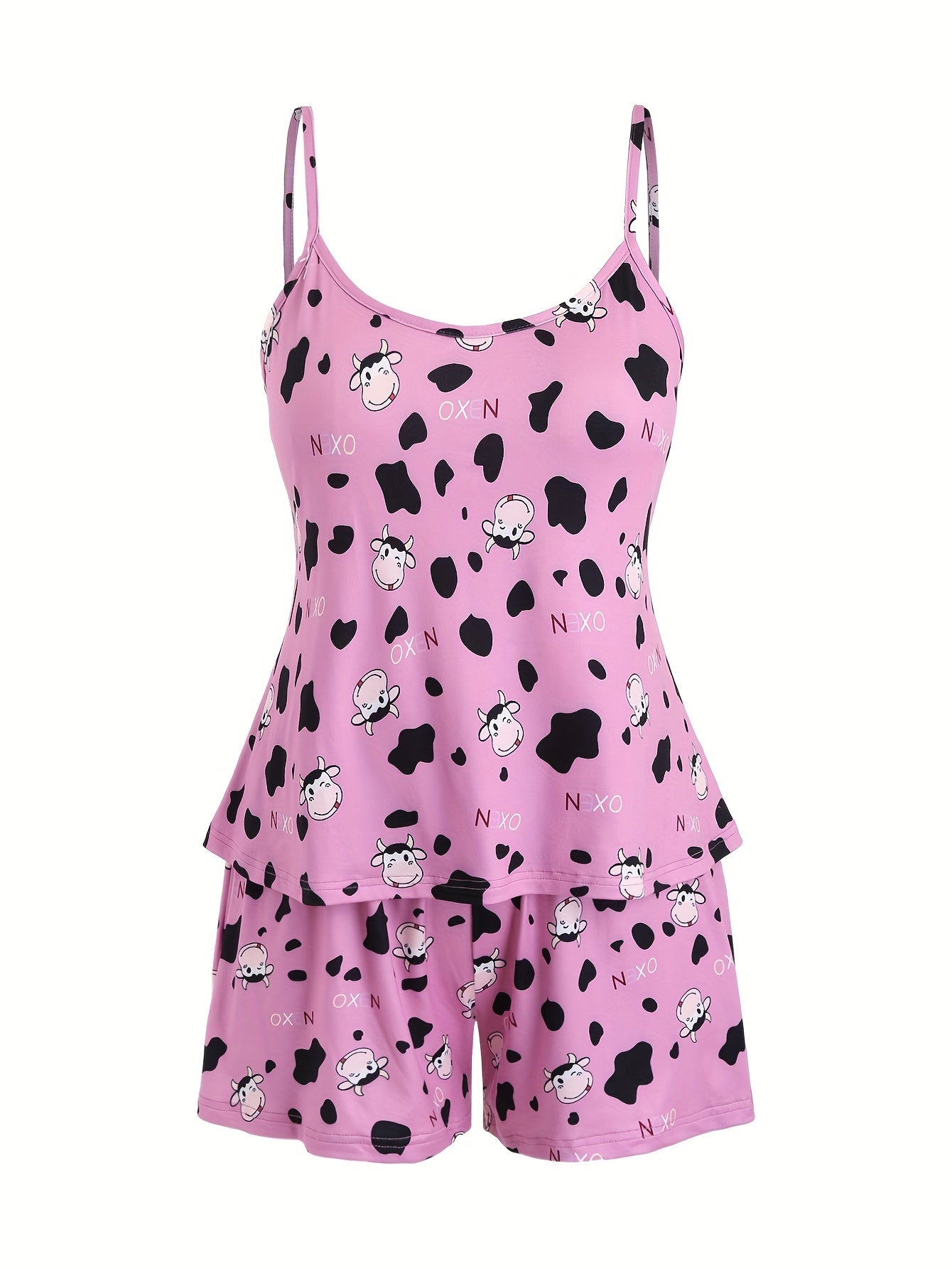 Heart & Dot Print Cami Top & Shorts Pajama Set