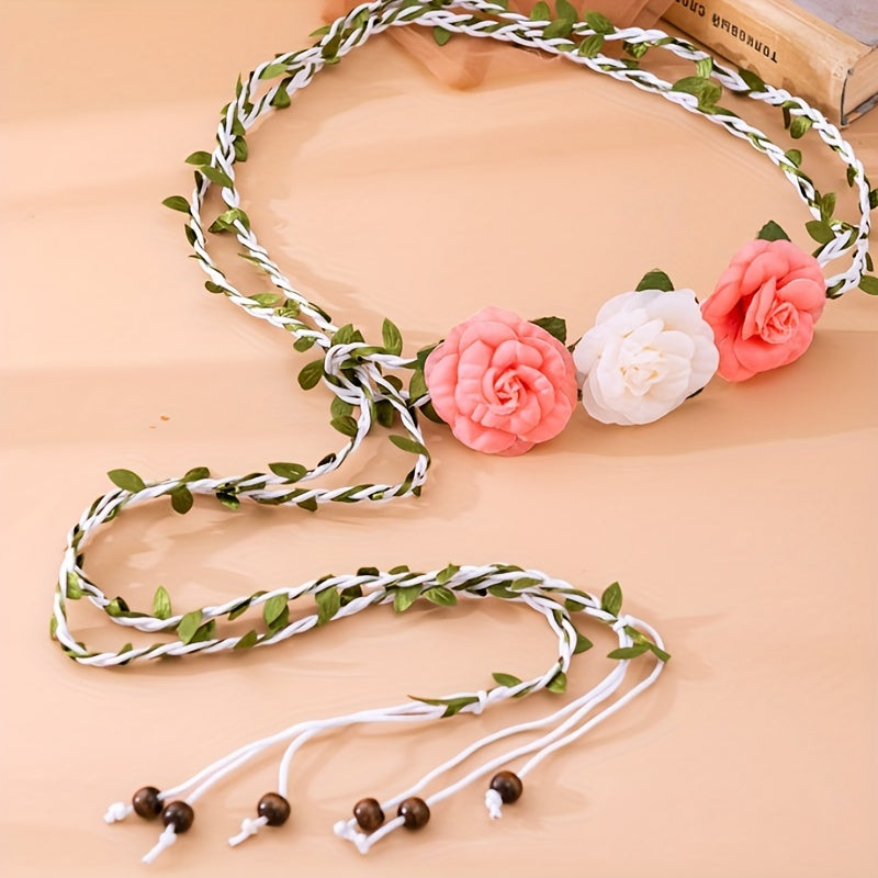 Vintage Flower Wreath Sash Belt Bohemian Dress