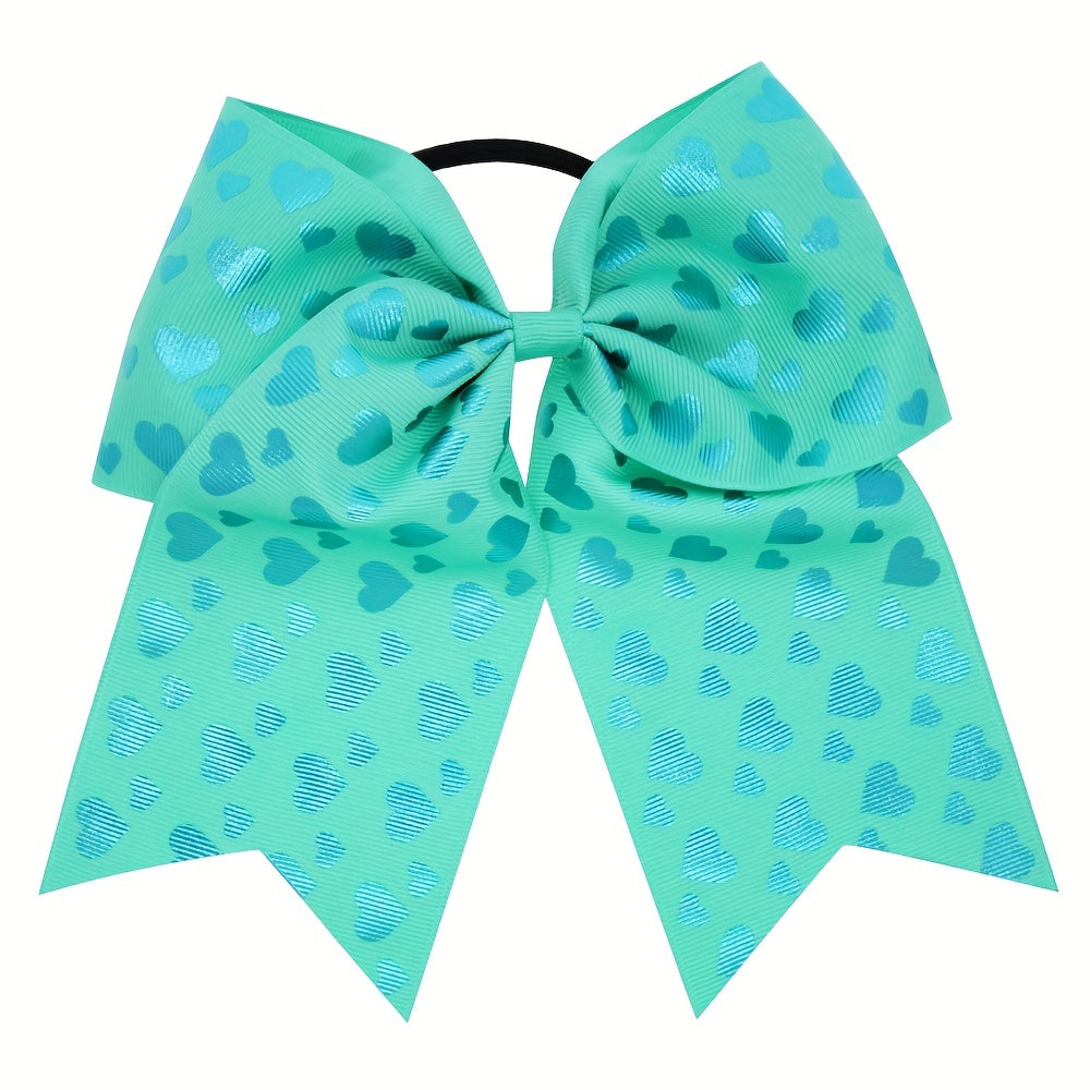 Girls Big Bow Leather Bands Colorful Heart Dovetail Hair Rings