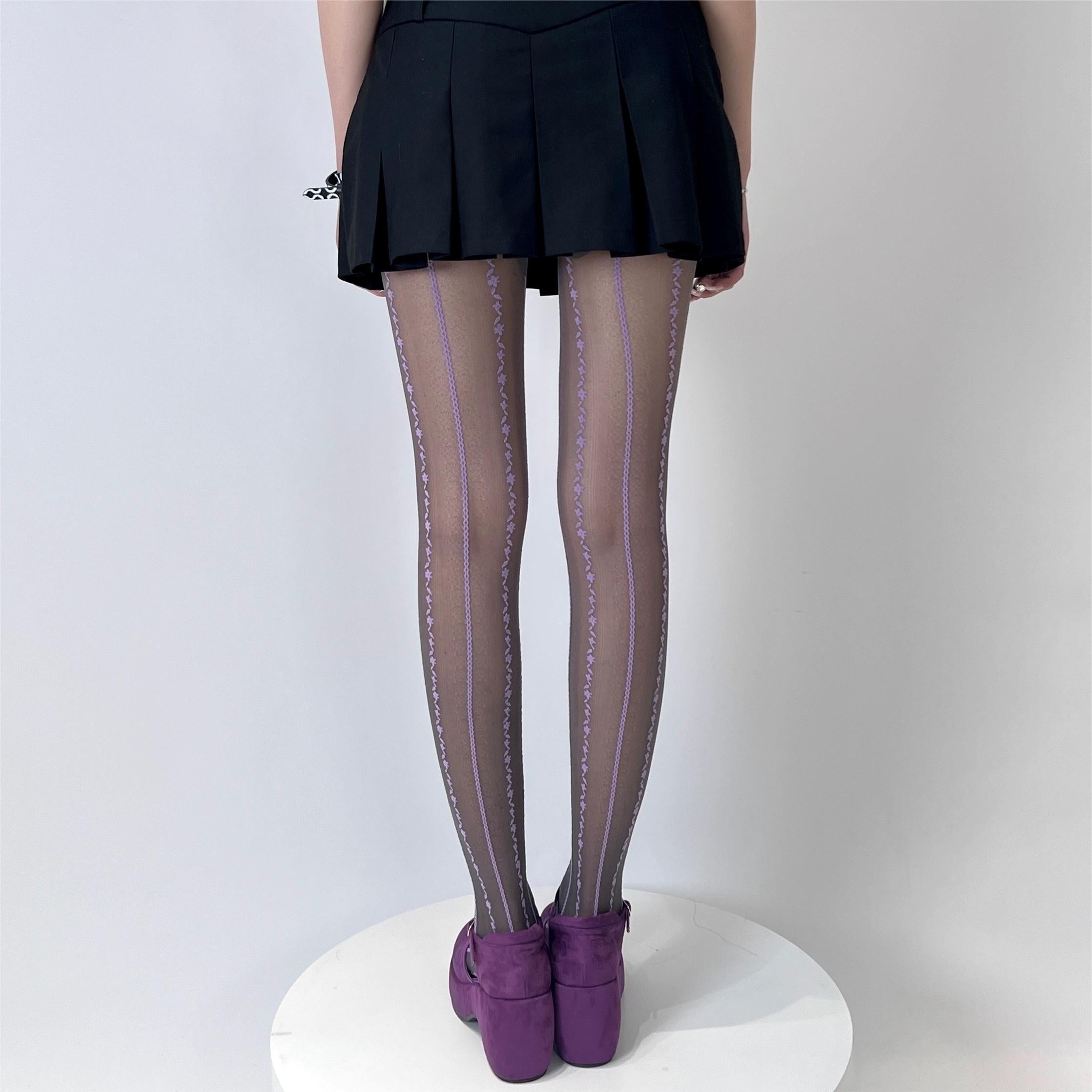 Floral Print Pantyhose High Waist Semi Sheer Footed Pantyhose