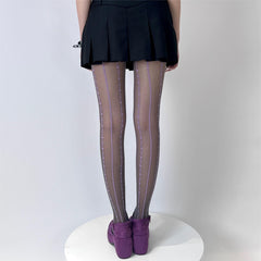 Floral Print Pantyhose High Waist Semi Sheer Footed Pantyhose